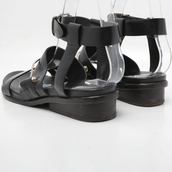 BALENCIAGA Leather Gladiator Sandals Black Gold Italy Designer Strappy Summer - Picture 6 of 16